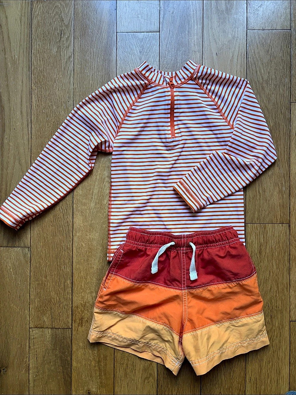 🔸Hanna Andersson Baby Striped Rashguard & Swim Trunks Set